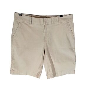 Tommy Hilfiger Womens Tan White Striped Chino Shorts Sz 6 Stretch Preppy Casual